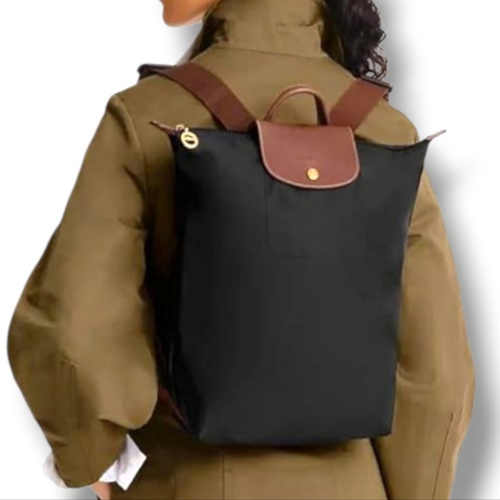 Longchamp Black and Brown Backpack